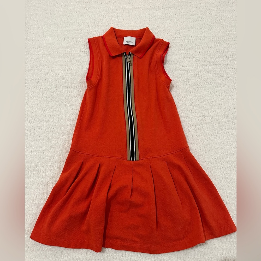 BURBERRY KIDS - GOOD USED Icon Stripe cotton pique girls designer dress